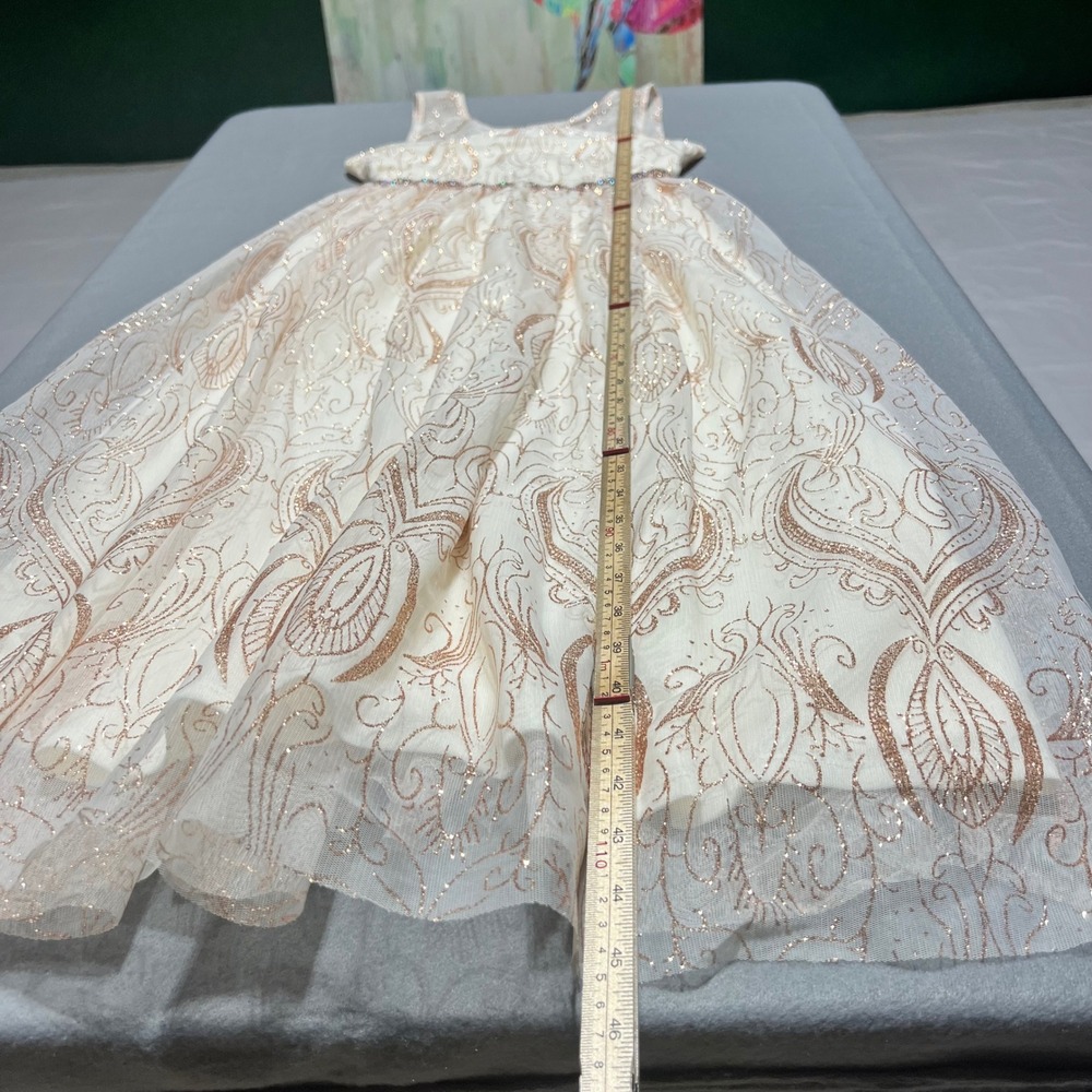 Rare Editions Girls 14 Rose Gold Glitter Damask Rhinestone Formal Gown Dress - Picture 10 of 14